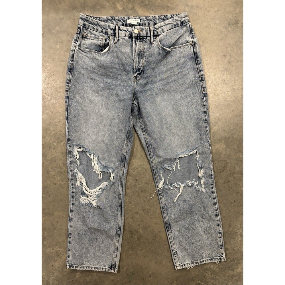 Good American Good Heritage Distressed Straight Leg Jeans Womens 12 / 31